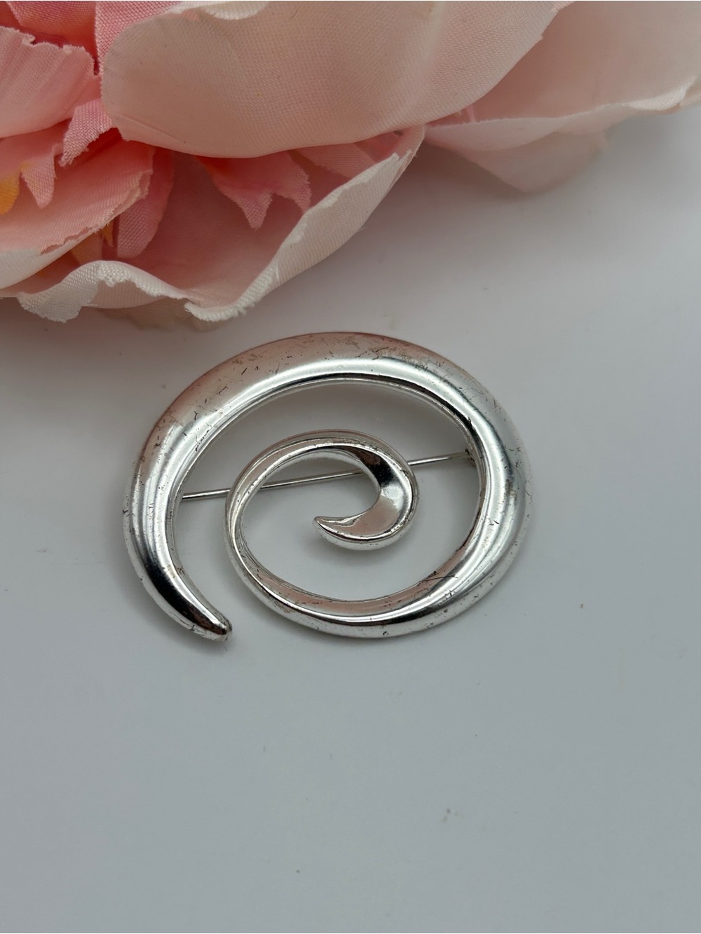 Vintage Napier Silver Tone Spiral Swirl Statement Brooch